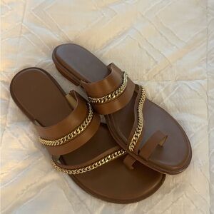 Michael Kors Tan Sandals with Gold Chain